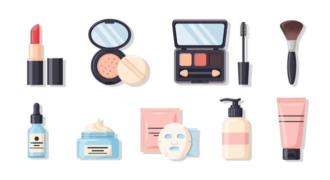 Collection of various makeup and skincare products.