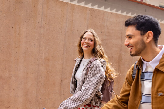 Cheerful couple stroll