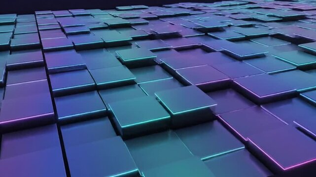 Abstract squares pattern with offset effect creates a visual display in motion over a dark background for artistic exploration