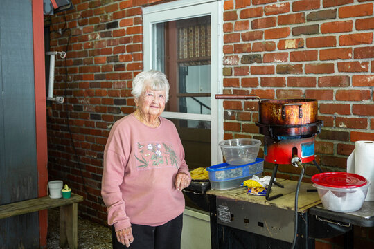 Old Woman Frying Fish at the Lake