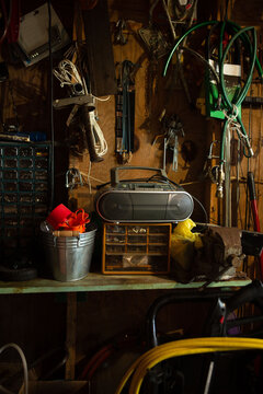 Old Tools and Radio Hidden in Midwestern Shed