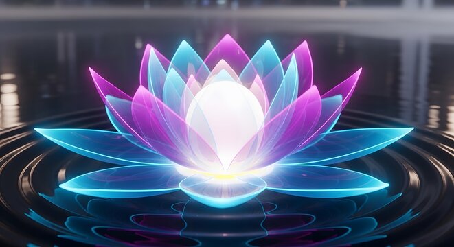 Abstract colorful neon glowing matrix lotus flower graphics background