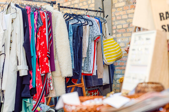 Colorful Clothes Rails at Outdoor Market Stall