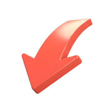 3D red arrow pointing down on white background
