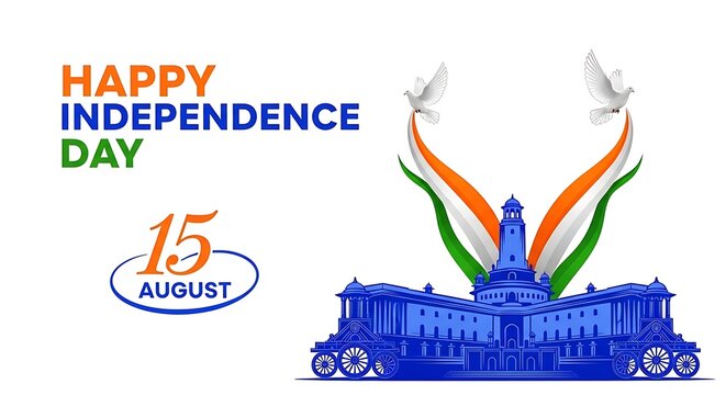 Happy independence day india celebration with train and building on august 15