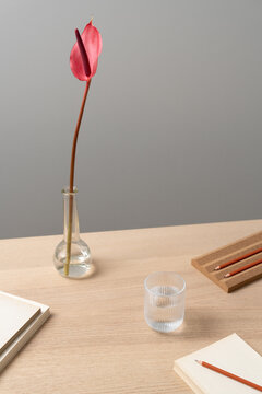Anthurium with Glass and Stationery Setup