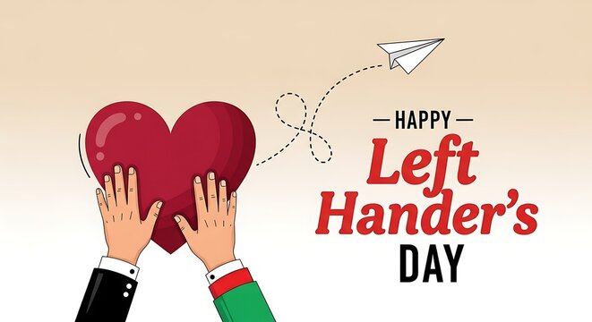 Illustration of hands holding heart for left handers day celebration