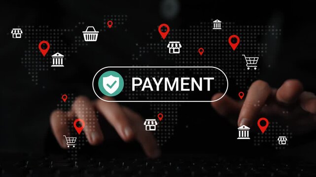 Digital Payment Processing Concept with Online Shopping Carts, Security Icons, and Global Connectivity Illustrating E-Commerce Transactions Gluon.