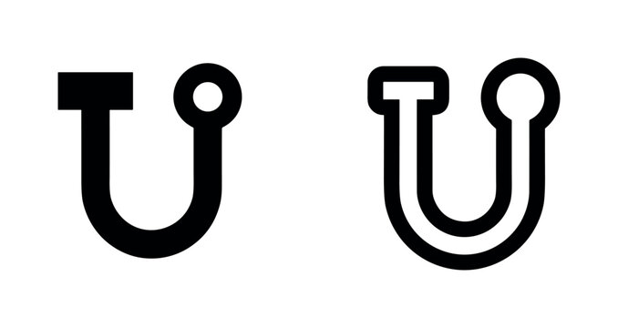 Black and white icons of a U-shape with a dot