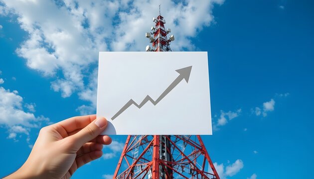 Person holding growth chart in front of cell tower