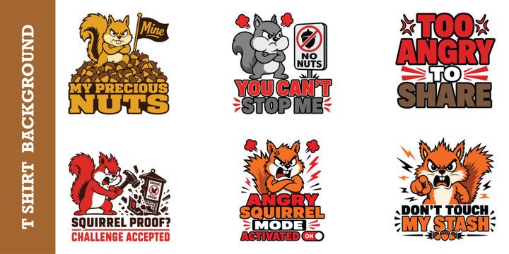 Angry squirrel mode stickers for streetwear with precious nuts and challenge accepted text.