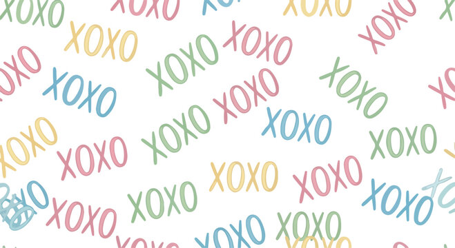 Colorful XOXO pattern on white background, love and friendship symbol