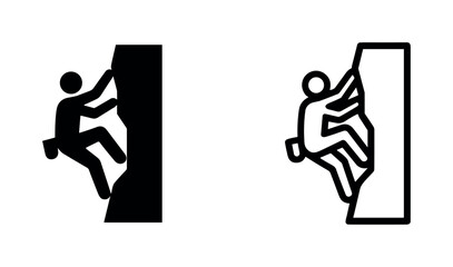 Rock Climbing Icon Set. Person Bouldering on a Cliff Symbol of Adventure. © liubomir118809