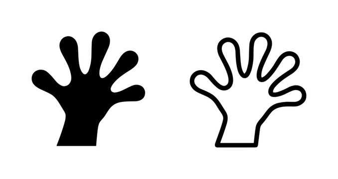 Cartoon Hand Icon Set. Stylized Palm with Splayed Fingers Symbol.