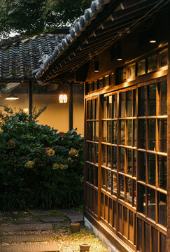 Warm evening light on hanok windows in Jeonju
