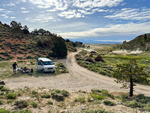 Van Camping Near A Hot Spring in California