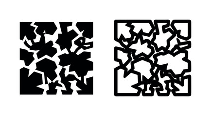 Fototapeta premium Abstract geometric shattered pattern, solid black and outline versions