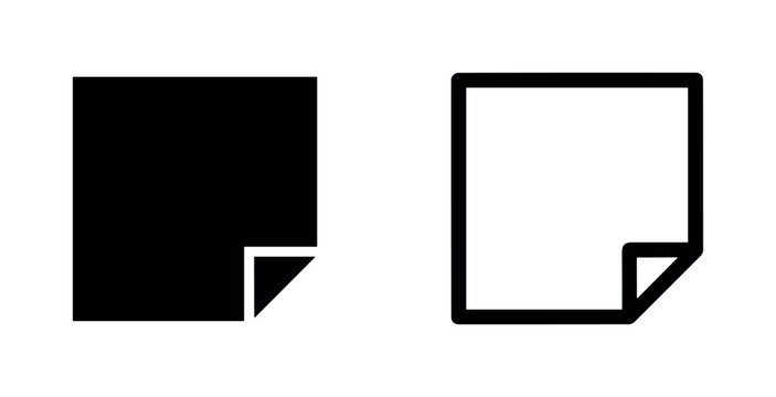 Sheet of paper icon with folded corner, black and white, solid and outline