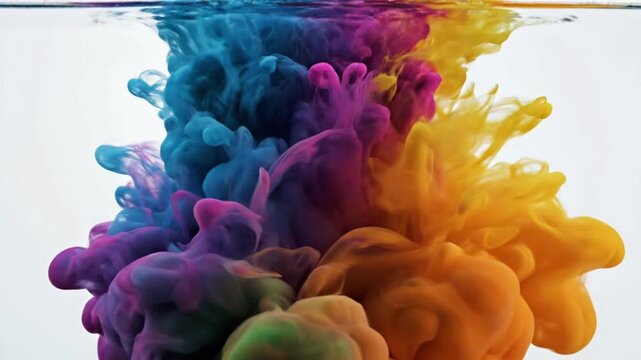 Mixing acrylic paint drops in water creates colorful clouds and swirling patterns