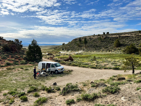 Van Camping Near A Hot Spring in California
