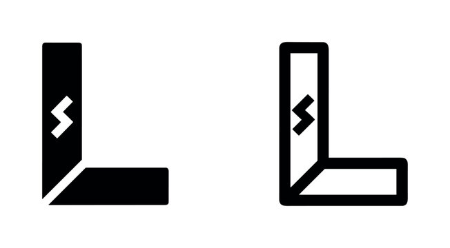 Set Square L-Square Ruler Icon with Lightning Bolt - Solid and Outline Style