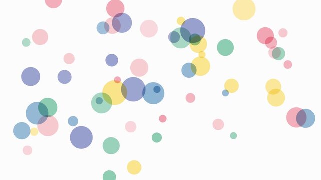 Playful Pastel Bokeh Circles Background, Cute Multi Color Organic Polka Dot Pattern Loop, Animated Soft Transparent Round Orbs Floating on White Backdrop
