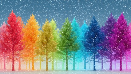 Fototapeta premium Rainbow Colored Trees in Snowfall
