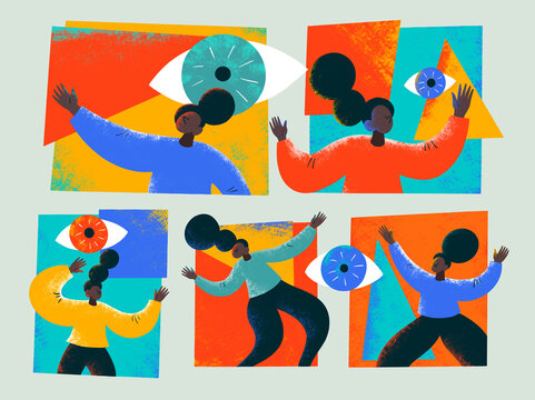 People express thoughts through colorful art in a creative spaces