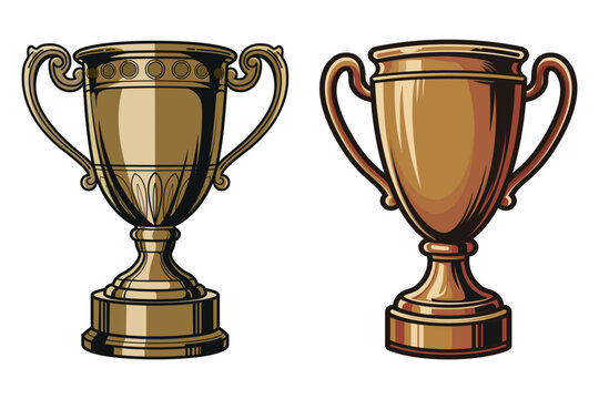 Both of golden trophys different style isolated