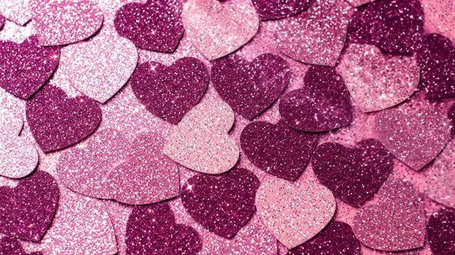 Pink glitter heart pattern background creates a fun and bright environment for crafts and designs