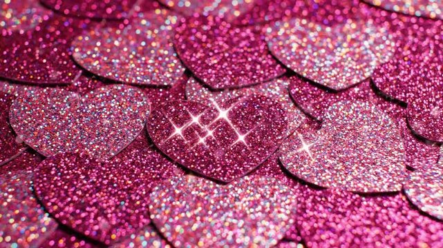 Pink glitter heart pattern background with seamless look for creative projects and designs