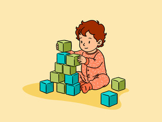 Baby playing with building blocks stacking toy
