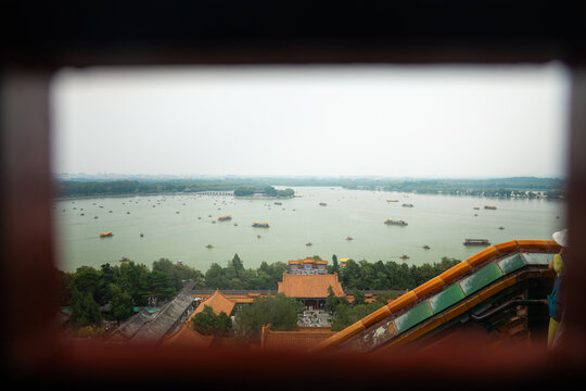 Kunming Lake view framed by traditional architecture