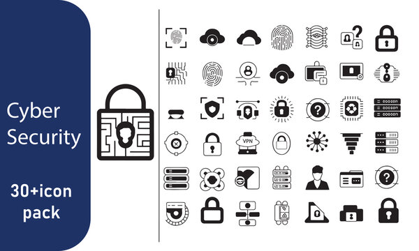 A comprehensive collection of cyber security icons, including locks, shields, and other protective symbols, designed to represent various aspects of online safety and digital security.