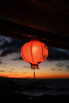 Glowing Jiufen lantern at blue hour