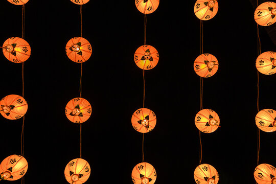 Rows of glowing lanterns in Jiufen at night