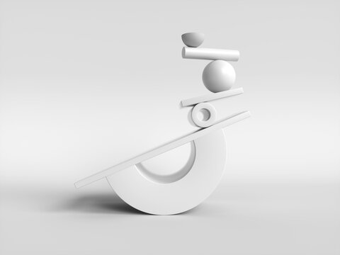 White Abstract Geometric Shapes Balanced on Curved Base