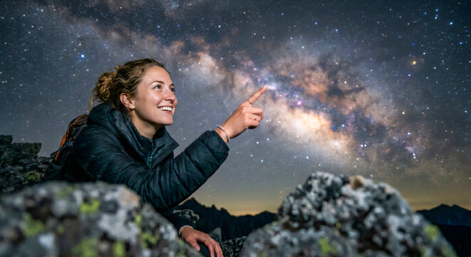 夜空を指差す人 | A person pointing to the night sky Generative AI