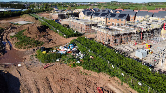 Drone view of a new housing estate under construction