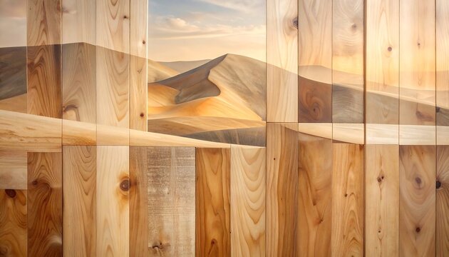A desert landscape through a wooden fence at sunset
