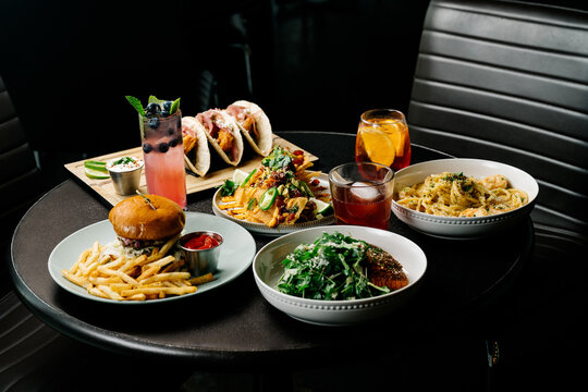 Restaurant table filled with food