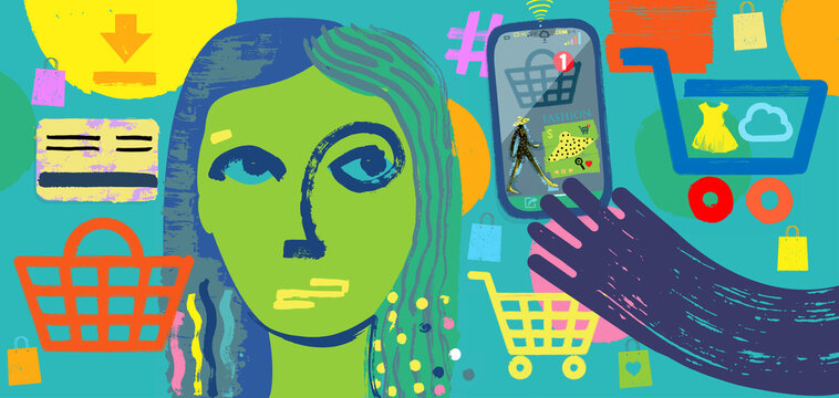 Fun online shopping concept illustration