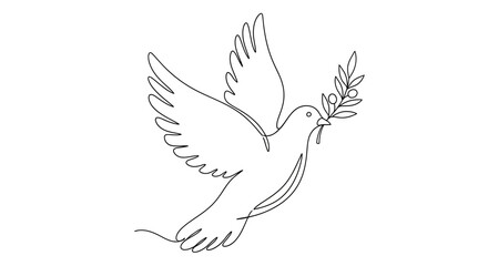 Fototapeta premium Peace Dove with Olive Branch Line Art