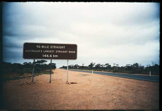 Road Sign Marks 90 Mile Straight Rd on The Nullarbor in Australia