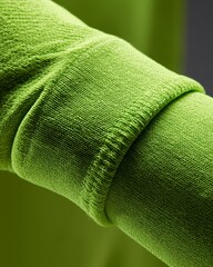 Fototapeta premium Closeup of a goalkeeper jersey sleeve showing detailed knitted texture with an elastic cuff stretched tightly around the wrist for a secure fit.