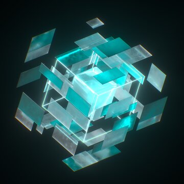 Futuristic Digital Cube with Floating Data Layers
