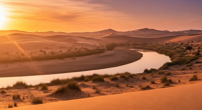 Desert landscape river sunlight