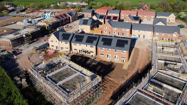 Overhead view of a housing site under construction