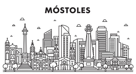 Fototapeta premium Mostoles City Skyline Outline Illustration Urban Landscape