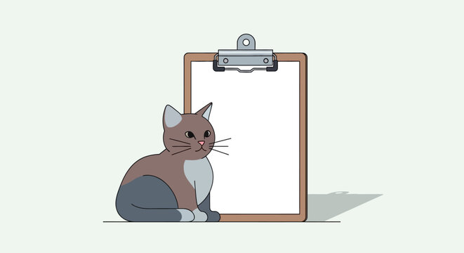 Cat Sitting Next to Empty Clipboard